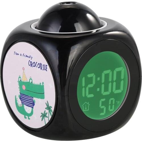 LCD Cartoon Projection Alarm Clock Digital Temperature Display Snooze Alarm Clock with Backlight