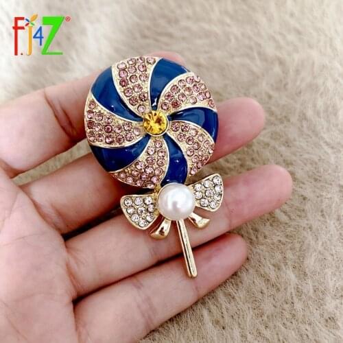 F.J4Z 2020 Funny Lollipop Brooches for Women Vintage Blue Enamel & Rhinestone Windmill Girls Costume Pins Gifts Dropship