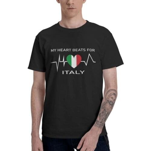 Italy Flag Heartbeat Italians T Shirt for Men Cotton Printed T-shirts Novelty Tshirt Short Sleeve Italian Pride Patriotic Tees