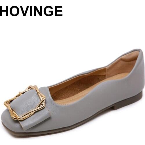 HOVINGE Single Flat Shoes Square Toe Shallow Mouth Metal Buckle Polka Dots Shoes Comfortable Casual Soft Shoes Fashion Oxford