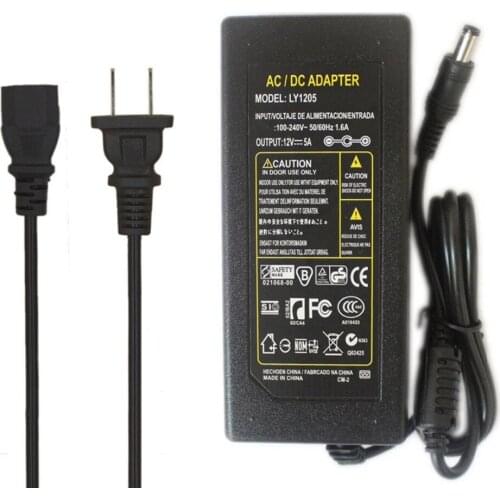 AC 100-240V To DC 12V 5A Switching Power Supply Adapter DC 2.1mm X 5.5mm Plug 12V 5A Power Supply for LED Strip Flexible Lights