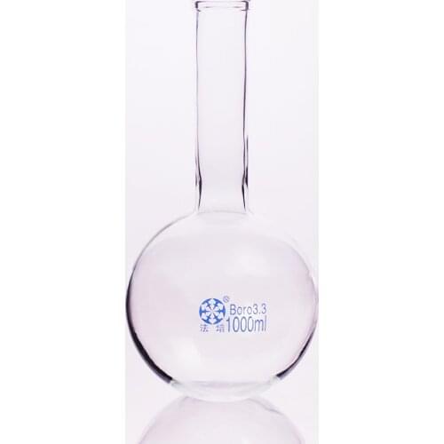 Boiling flask round bottom long narrow neck,Capacity 1000ml,The O.D. of the neck is about 36mm,Long neck flask with normal mouth