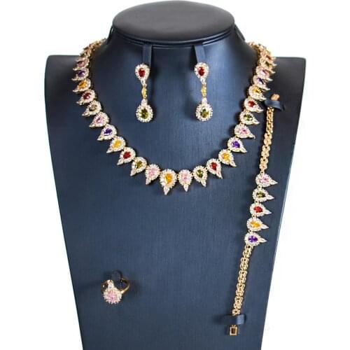 LAN PALACE new 5A cubic zirconia Necklace Earrings bracelet ring jewelry sets for women anniversary party wedding free shipping