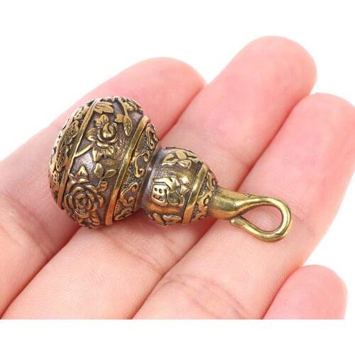 Brass Chinese Letters Blessing Lotus Gourd Charms Copper Lucky Car Key Chain Pendants Pill Box Medicine Case Container Bottle