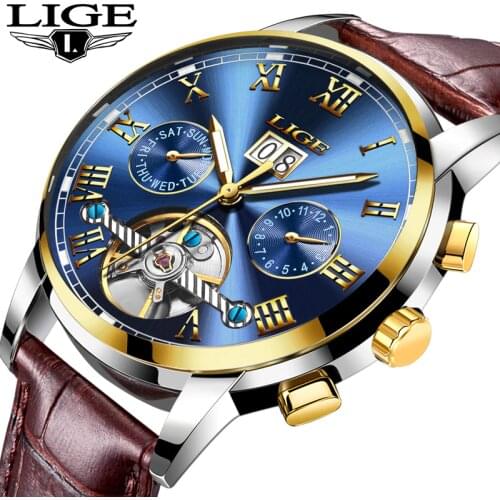 2018 LIGE Luxury Brand Automatic Machinery Watches Men Leather Waterproof Business Watch Men Quartz Clock Man Relogio Masculino