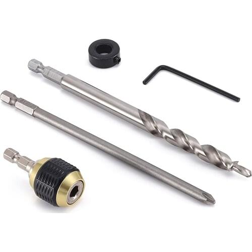 5pcs Power Drill Parts Inclined Hole Positioning Drill Set Hex Handle Quick Change Joint Hexagon Self-Locking Rod Drill