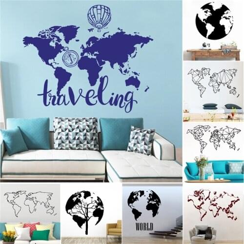 WallArt World Map Vinyl Wall Sticker For Living Room Bedroom Decor Office Decoration Accessories Map Wallpaper Murals