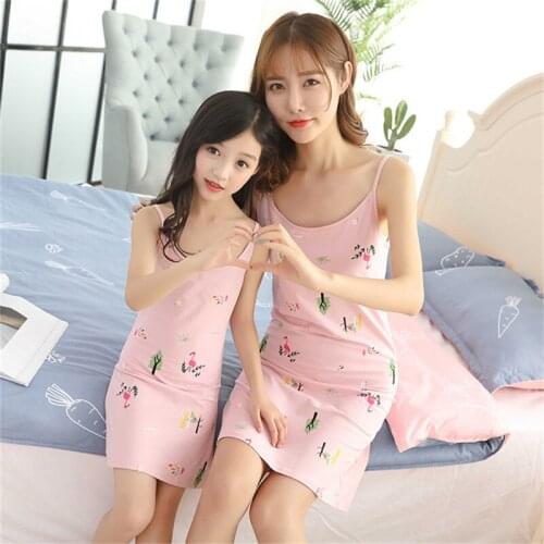 Mother Kids Matching Nightgown Dress Mother Daughter Dresses Summer Home Sleepwear Girls Bathing Suits Mommy and Me Family Shirt