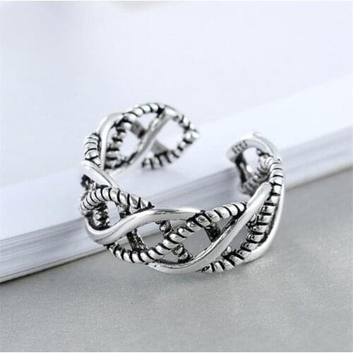 New Creative Interwoven Hemp Rope Shaped Thai Silver Personality 925 Sterling Silver Jewelry Hollow Wave Opening Rings SR483