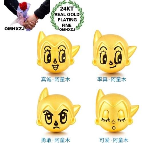 OMHXZJ Wholesale CA377 European Fashion Hot Fine Woman Man Party Birthday Wedding Gift Cartoon Beads DIY 24KT Gold Pendant Charm