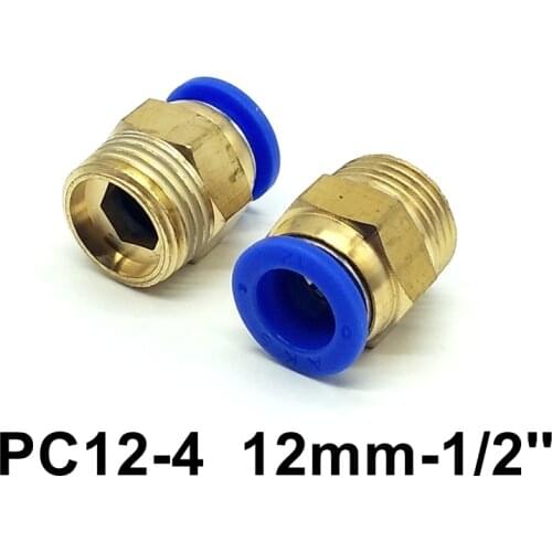 2PCS Straight Pneumatic Fittings 12mm Tube 1/2'' Thread Pneumatic Fitting Quick Joint Connector PC12-4
