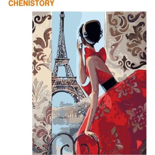 CHENISTORY Frame DIY Painting By Numbers Wall Art Canvas Painting Paris Girl Paint By Numbers Coloring By Numbers Home Decor Art