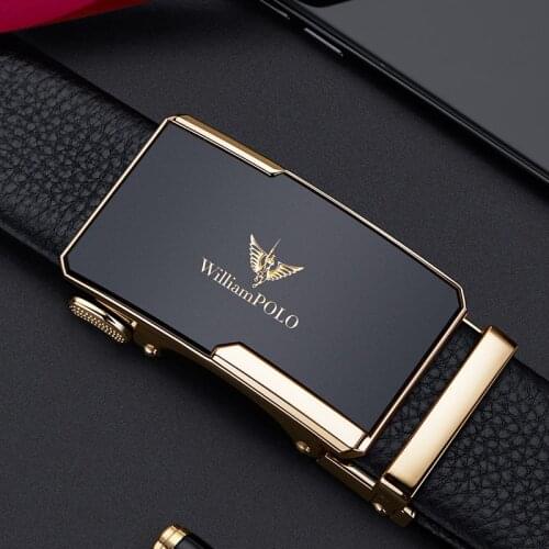 WILLIAMPOLO belt mens automatic buckle business belt youth fashion cowhide gift box casual pants belt Valentine Day gift