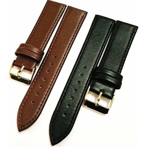 Wholesale 100PCS / lot High quality 20MM watch band Genuine leather Watch strap black & darkbrown color & gold buckle new