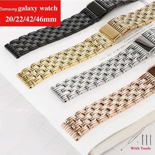 20 22mm Solid Stainless Steel Watchband For Galaxy Watch 46mm 42mm For Samsung Gear S2 S3 Huawei 2 Straps Flat Buckle Wholesale
