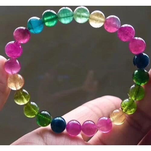 Certificate Natural Colorful Rainbow Tourmaline Crystal Round Beads Bracelet 8mm Tourmaline Bangle Drop Shipping AAAAAA