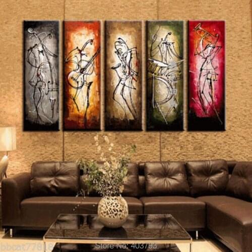 MODERN ABSTRACT HUGE WALL ART OIL PAINTING ON CANVAS: Musical 5PC (NO FRAME) Barocco Art Painting Home Decor
