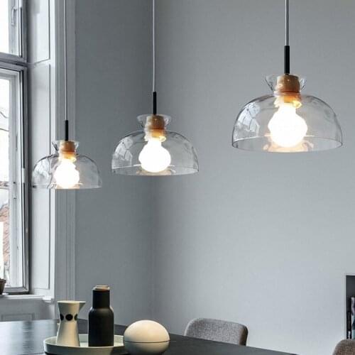 Japanese Style Log Glass Small Chandelier Restaurant Pendant Lights Bar Stairwell Entrance Bedside Lamp Indoor Lighting E27