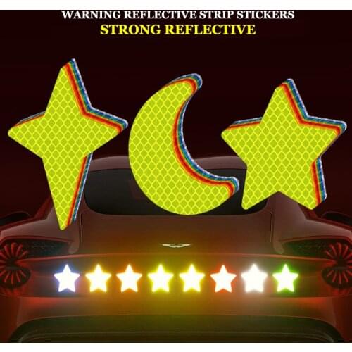 Car Door Safety Anti-collision Warning Reflective Strip Stickers Pentagram Moon Four Corner Star Bus Motorcycle Bicycle Sticker
