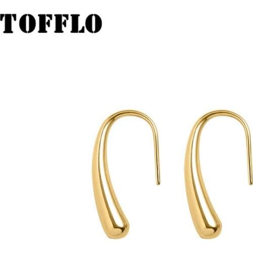 TOFFLO Stainless Steel Jewelry Unique Small Water Earrings Hook Geometric Ear Stud Womens Fashion Earrings BSF315