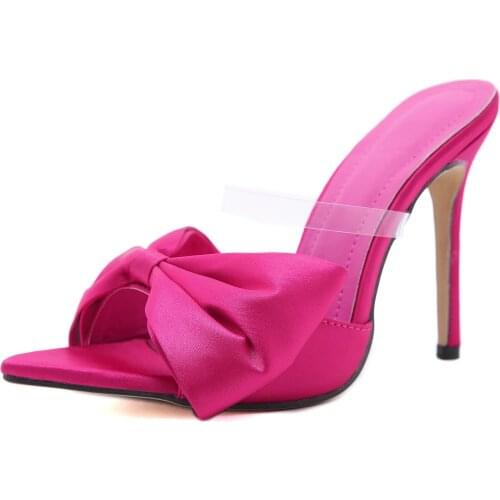 Fashion Pointed Women High Heels Big Bow Thin Heel Women Slippers Sandals Elegant Women Sandals Zapatillas Mujer