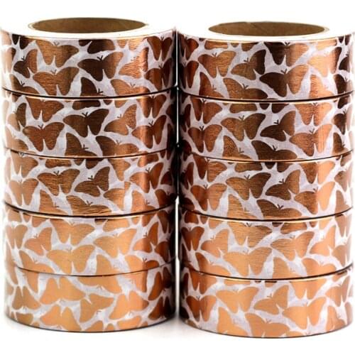 High quality 10pcs/lot Copper Butterfly Foil Washi Tapes DIY Decor Scrapbooking Planner Adhesive Masking Tapes Kawaii Stationery