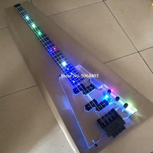 High quality electric guitar, acrylic, crystal charged bass guitar, portable travel bass, LED lamp inlay, free shipping