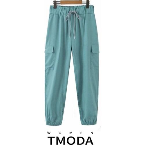 TMODA1860 Za 2021 Women Fashion Embroidery Pants Ladies Cargo Strethy Waist Pants Trousers Joggers Female Sweatpants Streetwear