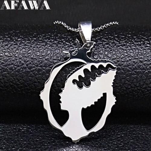 2021 Fashion Witch Stainless Steel Statement Necklace for Women Silver Color Chain Necklace Jewelry collares mujer N1151S02