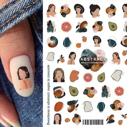 1sheet Women Nail Stickers Decals Abstract Face Women Design Slider Decals for Nails Art Decorations Tips Decoration