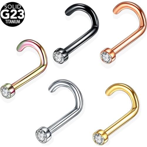 1PC G23 Titanium Nose Stud Piercing Rings Zircon Nose Piercing Crystal Nose Stud L Shape Body Jewelry Mixed Colors For Women
