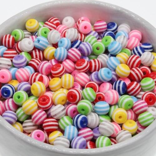 100Pcs Stripe Resin Round BeadsEvil Eye Stripe Round Spacer 8mm