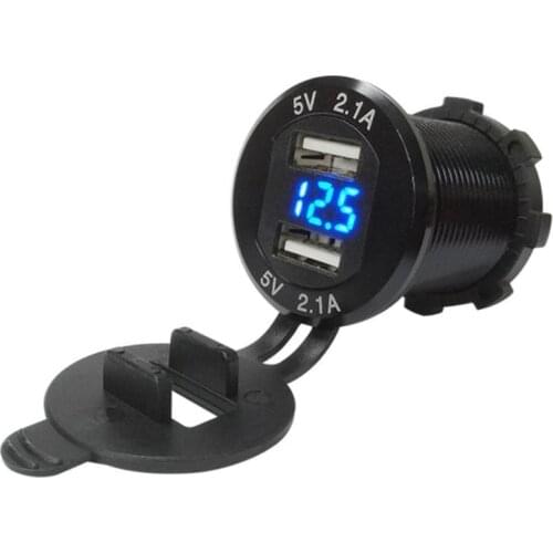12V/24V 4.2A Dual USB Motorcycle Car Charger Cigarette Lighter Socket Plug Led Voltmeter Volt Meter Waterproof USB Charger