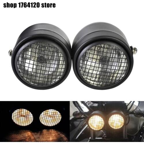 Motorcycle Dominator Grill Front Twin Dual Headlight Double Headlamp Black 2PCS Headlamp For Harley Cafe Racer Bobber Custom