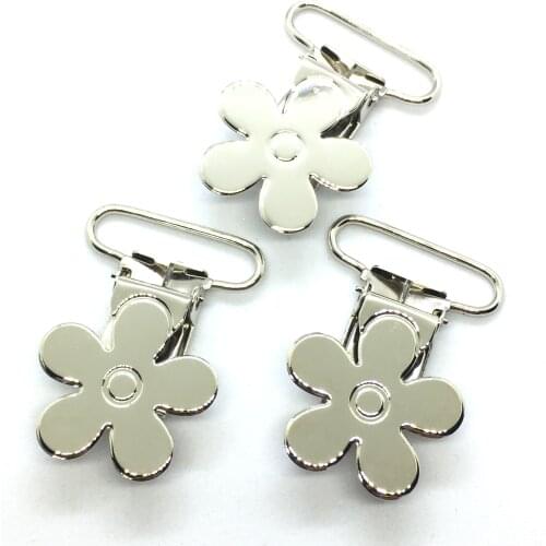 25pcs 1'' 25mm SILVER Color Flower Shape Pacifier Clips