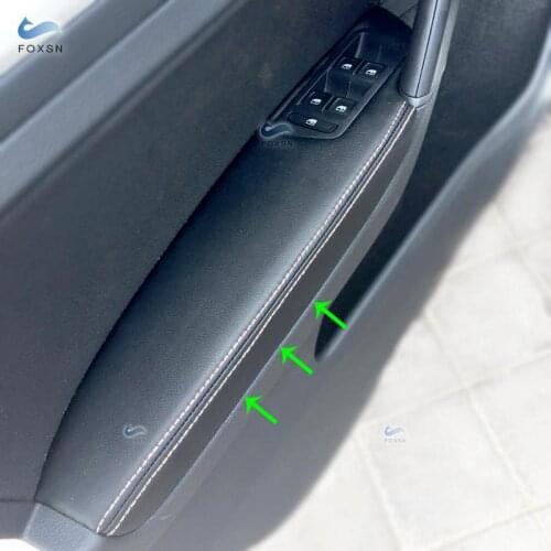 LHD/RHD For VW Golf 7 2014 2015 2016 2017 2018 4pcs Black with white line Car Door Armrest Panel Microfiber Leather Cover Trim
