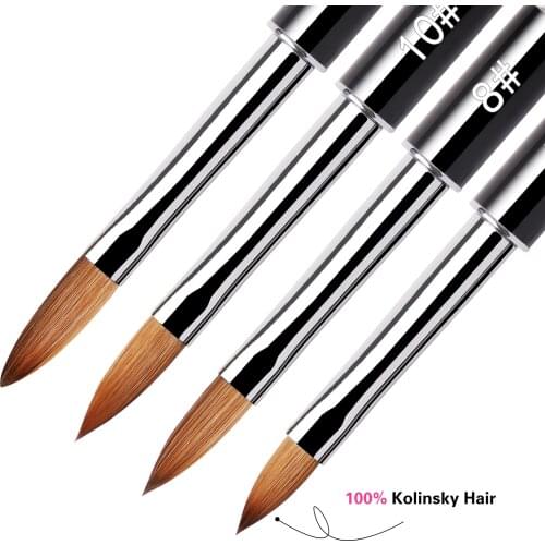 #6/8/10/12 Pure Kolinsky Sable Acrylic Brush Uv Gel Carving Pen Brush Liquid Powder Diy Nail Drawing Flat Round Art