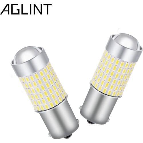 AGLINT 2PCS P21W 1156 BA15S S25 LED Automative Lamps For Car Turn Signals Tail Lights 3014SMD 144Chipest White 12-24V