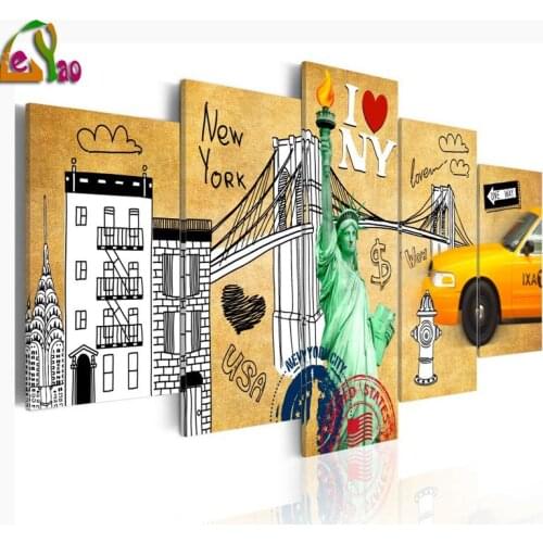 Diamond painting full square round drill mosaic diamond embroidered 5 Panel I LOVE NEW YORK CITY Artwork Painting Home Decor