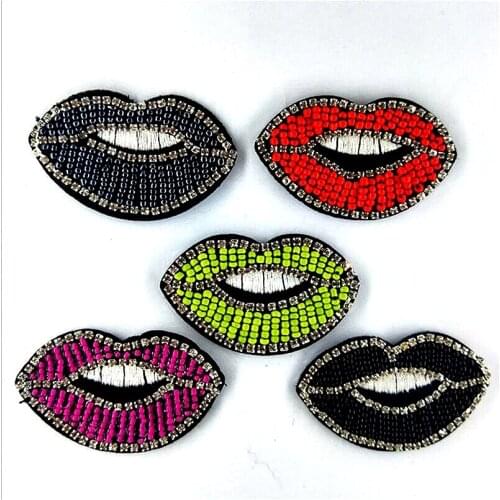 1Pcs Handmade bead Lips Beaded Patch for Clothing Iron on Beading Applique Clothes Shoes Bags Decoration Patch DIY Apparel