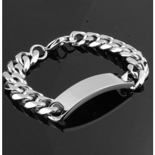 Width 15mm Length 8-11 inch Polished Blank Stainless Steel Silver Color Bracelet Men Women Fashion Titanium Steel Jewelry Gift