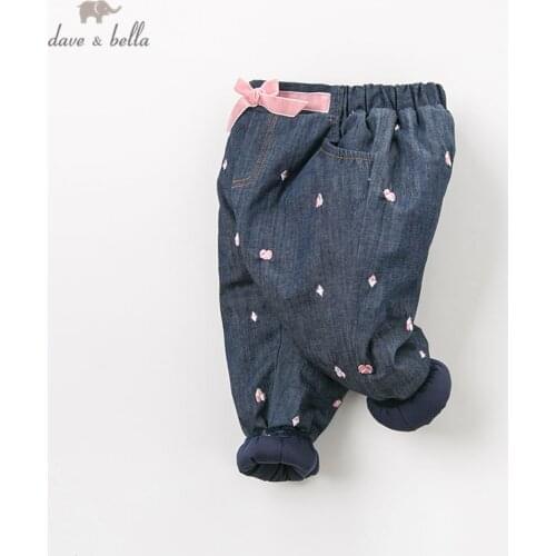 DB9207 dave bella winter girls padded pants kids fashion embroidered pants children Boutique trousers
