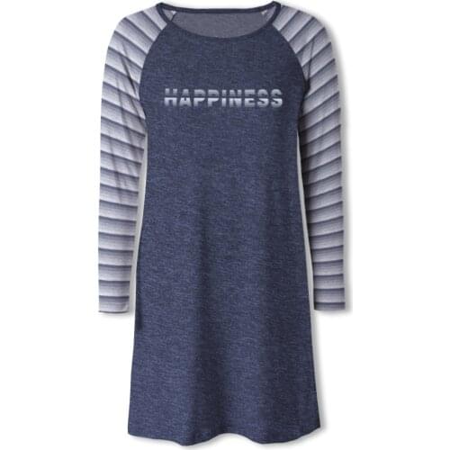 Neatie Kiddie Home Night Sleepwear Casual Clothes Women Nightgowns Long Sleeve Loose Letter Stripe Print Sleep Mini Dress Female