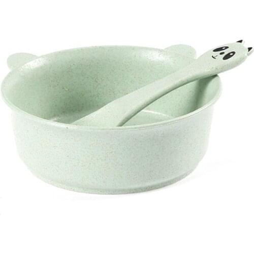 Baby Tableware 2Pcs/Set Cute Panda Wheats Straw Safety Material Baby Feeding Food Bowl Spoon Training Tableware