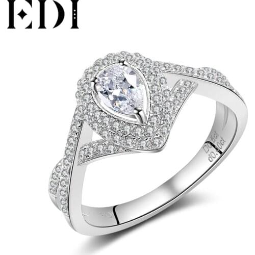 EDI Classic 0.5ct Pear Shape Moissanites Diamond 14k 585 White Gold Wedding Rings Twist Bands For Women Jewelry