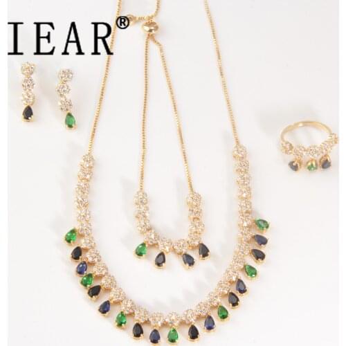 IEAR Stock 2021 Hot Sale 18k Gold Dubai Jewelry Sets Bridal Wedding