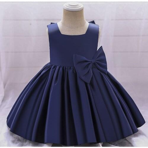 Summer Baby Girl Dress Clothes Infant Wedding Dresses For Girls Clothes 1st Birthday Party Evening Dress Satin Navy Vestido