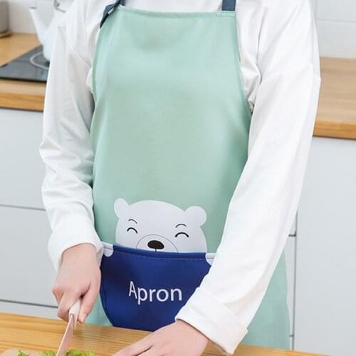 HOT Cute Cartoon Bear Duck Pig Print Kitchen Apron Waterproof Apron Cotton Linen Easy To Clean Home Tools 4 Styles 65x68cm