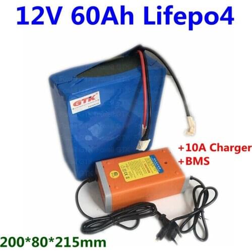 Lifepo4 12v 60ah battery pack 12v lifepo4 lithium battery for 12v 1000w electric scooter electric motorcycle tricycle + Charger