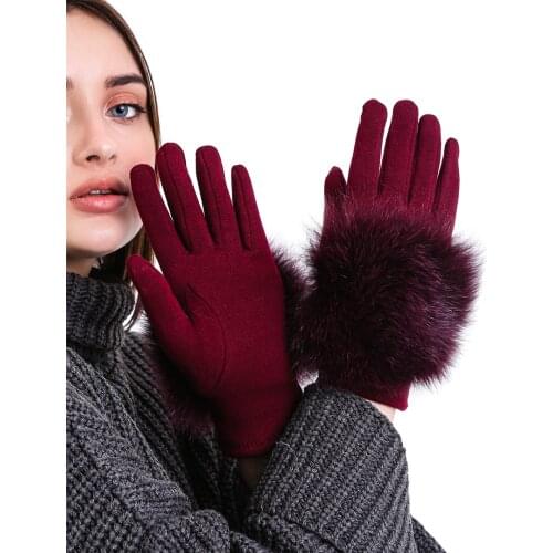 MODAQUEEN Women Fox Fur Accesory Touch Sensitive Fabric Glove - Feel Good - Shopping - Eldiven